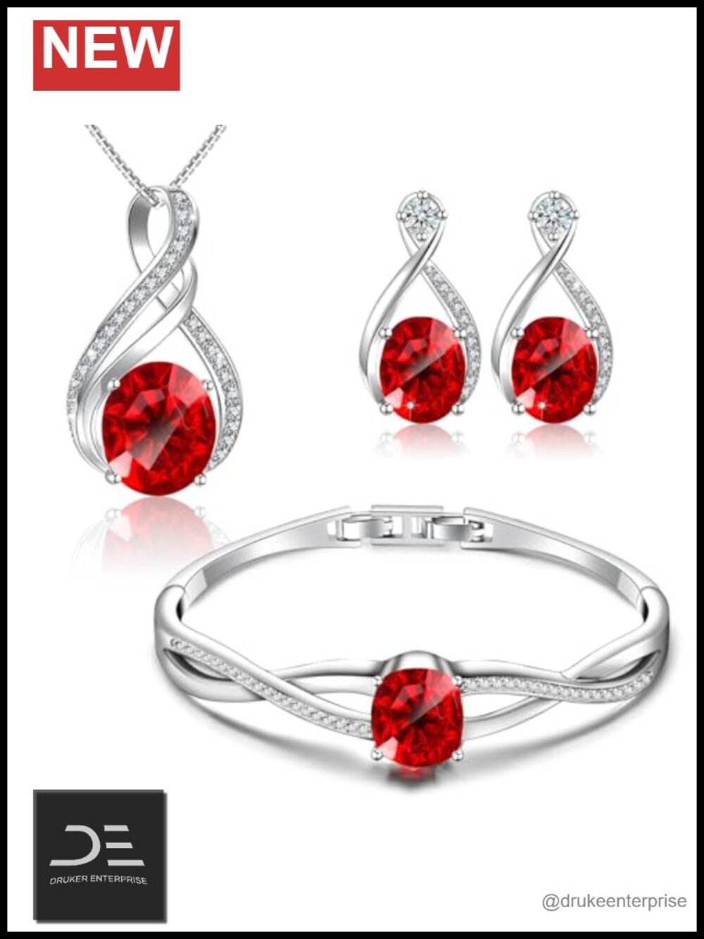 18K White Gold Plated Jewelry Set Bracelet Necklace Earrings